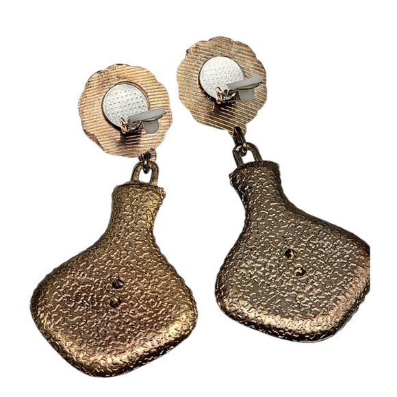 Vintage 1960s 70s Boho Clip On Earrings Red Blue White Cabochon Gold Tone Dangle - Picture 6 of 13